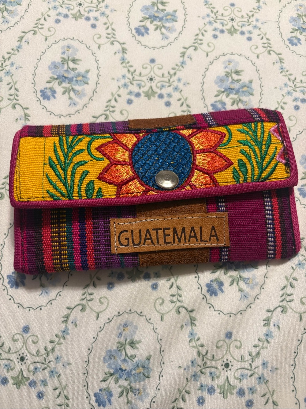 Handcrafted Guatemala Sunflower Fabric Wallet - Magenta & Yellow